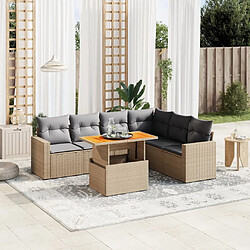 vidaXL Salon de jardin avec coussins 7 pcs beige résine tressée 