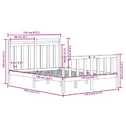 vidaXL Cadre de lit Noir Bois de pin massif 140x190 cm pas cher