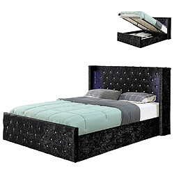 Meubler Design Lit Velours Coffre Led Grand Tête De Lit Osmos - Velours Noir - 160x200