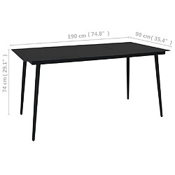 Acheter vidaXL Table à dîner de jardin Noir 190x90x74 cm Acier et verre