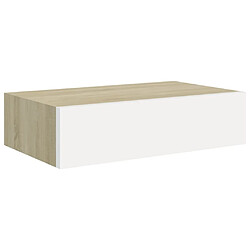 Avis vidaXL Étagères à tiroir murales 2 pcs Chêne et blanc 40x23,5x10cm MDF