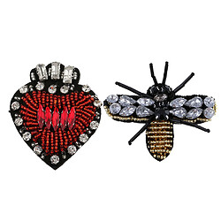 Patchs perlés abeille coeur strass coudre sur Patch Applique pour le décor de tissu patch abeille