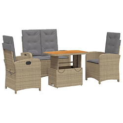 Maison Chic Ensemble à manger d'extérieur 4 pcs avec coussins,Salon de jardin,Mobilier de jardin beige résine tressée -GKD941455