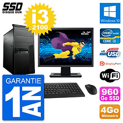 PC Tour Lenovo M91p Ecran 22" Intel i3-2100 RAM 4Go SSD 960Go Windows 10 Wifi · Occasion 