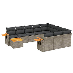 vidaXL Salon de jardin 11 pcs avec coussins gris résine tressée