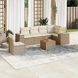 vidaXL Salon de jardin avec coussins 7 pcs beige résine tressée 