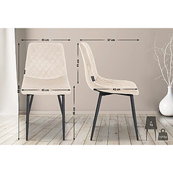 Decoshop26 Lot de 4 chaises de salle à manger en tissu velours crème pieds métal noir couture losange CDS10419