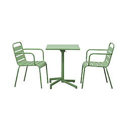 Mes Ensemble table de jardin carrée + 2 fauteuils en métal vert - BACA