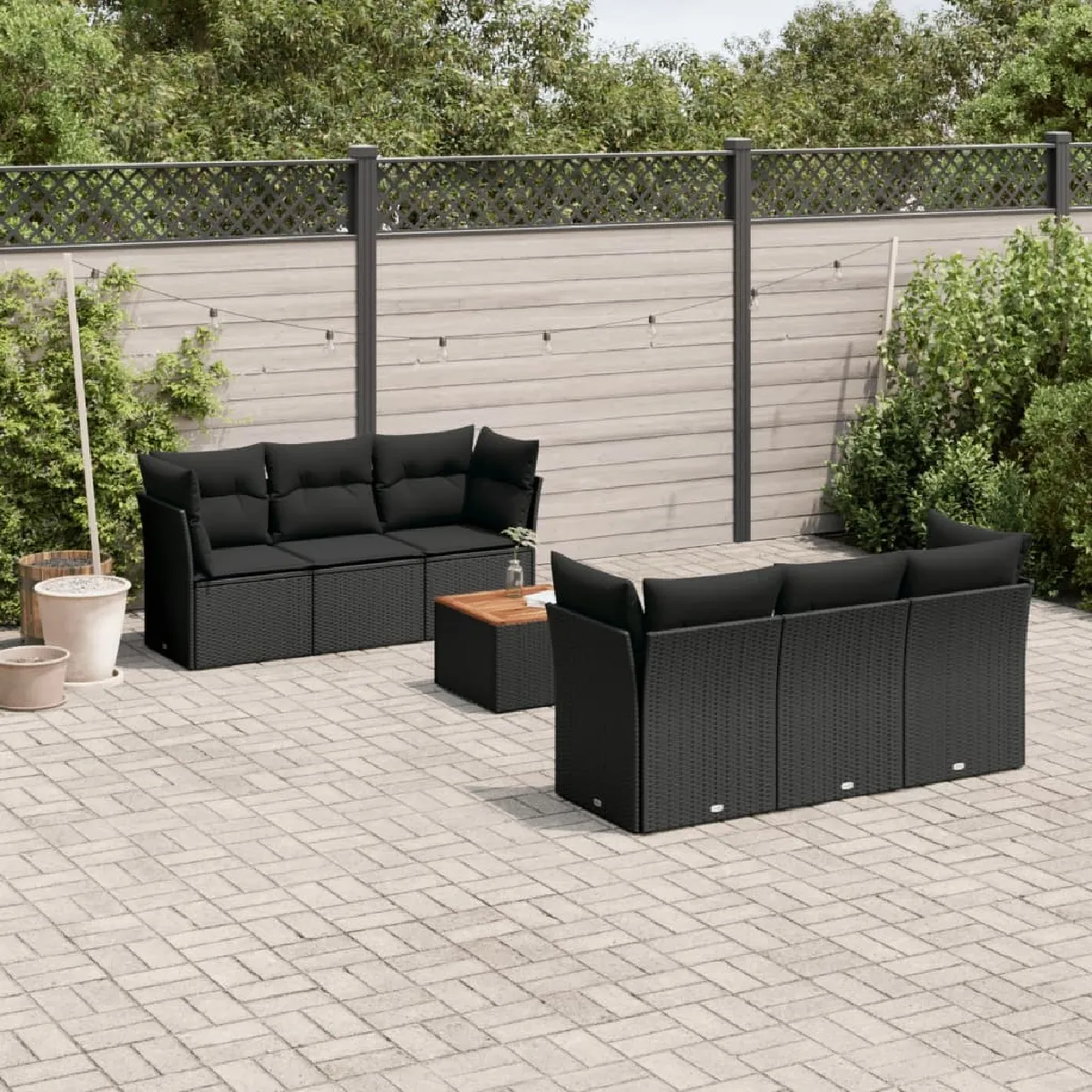 Maison Chic Ensemble Tables et chaises d'extérieur 7pcs avec coussins,Salon de jardin noir résine tressée -GKD723468