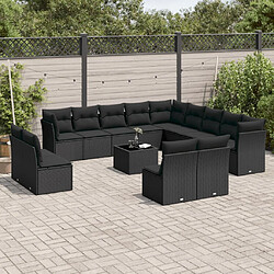 vidaXL Salon de jardin avec coussins 14 pcs noir résine tressée