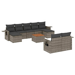 vidaXL Salon de jardin avec coussins 10 pcs gris résine tressée