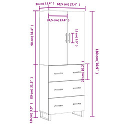 vidaXL Buffet haut Noir 69,5x34x180 cm Bois d'ingénierie pas cher