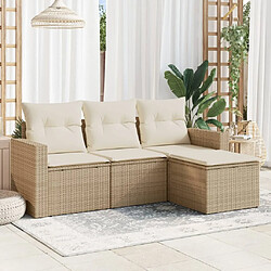 vidaXL Salon de jardin avec coussins 4 pcs beige résine tressée 