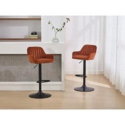 Vente-Unique Lot de 2 tabourets de bar en velours et métal noir - Hauteur réglable - Terracotta - ELEANA