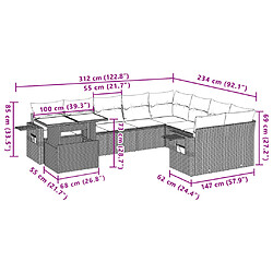 vidaXL Salon de jardin 10 pcs avec coussins noir résine tressée pas cher