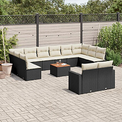 Maison Chic Salon de jardin avec coussins 13 pcs | Ensemble de Table et chaises | Mobilier d'Extérieur noir résine tressée -GKD23735