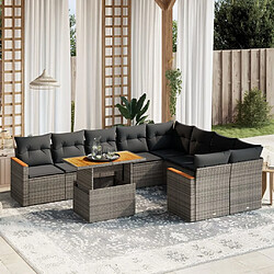 vidaXL Salon de jardin avec coussins 10 pcs gris résine tressée