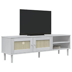 Avis Maison Chic Meuble TV scandinave - Banc TV pour salon SENJA aspect rotin blanc 158x40x49cm bois massif pin -MN14594