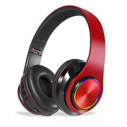 Universal Casque lumineux sans fil bluetooth version 5.0 casque perspective stéréo super basse casque avec micro rouge 