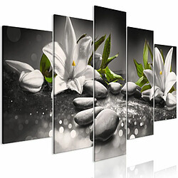 Paris Prix Tableau 5 Panneaux Lilies & Stones Wide Grey 100 x 200 cm 