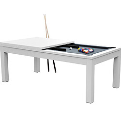 Rendez Vous Deco Table de Billard Eddie convertible blanche tapis gris