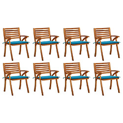 Maison Chic Lot de 8 Chaises de jardin,Fauteuil d'extérieur avec coussins Bois d'acacia solide -MN38077