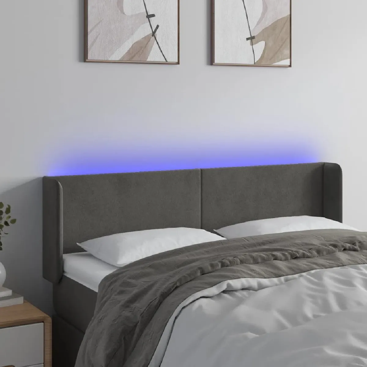 Maison Chic Tête de lit scandinave à LED,meuble de chambre Gris foncé 147x16x78/88 cm Velours -MN98753