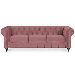 Canape Chesterfield Velours 3 Places Altesse Vieux Rose