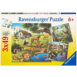 Ravensburger - 09265 - Puzzle Classique - Animaux Sauvages du Zoo / Domestiques - 3X49 Pièces