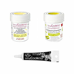 Scrapcooking 2 colorants alimentaires vert citron-jaune pastel + Stylo glaçage noir 