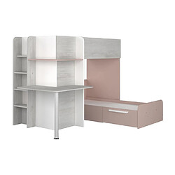 Acheter Vente-Unique Lits superposés d'angle 2 x 90 x 190 cm - Avec bureau - Gris, blanc et rose - SAMUEL