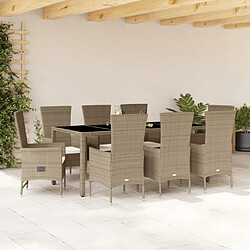 vidaXL Ensemble à manger de jardin et coussins 9 pcs beige Poly rotin 