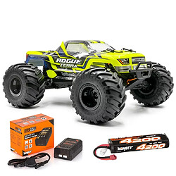 Pack Complet Monster Truck électrique 1/10ème Hobbytech Rogue Terra Charbon RTR Jaune 