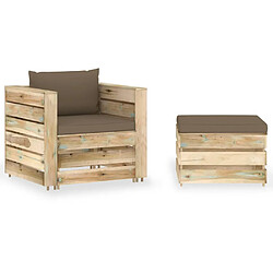 vidaXL Salon de jardin 2 pcs avec coussins Bois imprégné de vert 