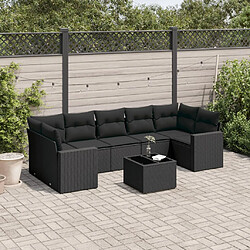 vidaXL Salon de jardin 8 pcs avec coussins noir résine tressée 