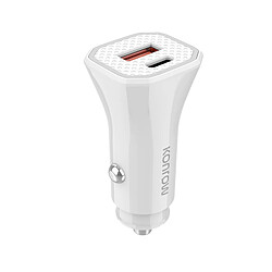 Konrow KCC20ACW - Adaptateur Allume-cigare 1 Port USB A & 1 Port USB Type C - Charge rapide 20W, Blanc (Compatible, Blister)