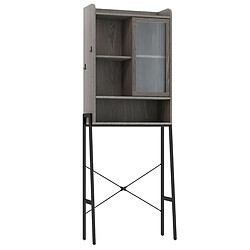 Helloshop26 Meuble wc au-dessus de toilettes avec porte vitrée coulissante meuble de rangement industriel cadre en métal étagères réglables gris 20_0003386 