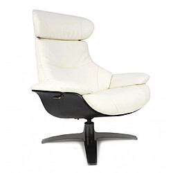 MY NEW DESIGN ANTARES - Fauteuil Cuir Blanc et Coque en Chêne Noir