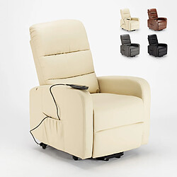 LE ROI DU RELAX Fauteuil élévateur inclinable électrique avec roues en similicuir Elizabeth II, Couleur: Beige 