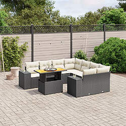 vidaXL Salon de jardin 9 pcs avec coussins noir résine tressée 