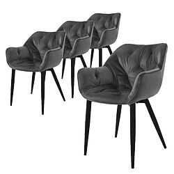 ML-Design Lot de 4 chaises de salle à manger assise anthracite en velours pieds métal noir 