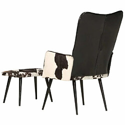 Acheter Maison Chic Fauteuil de Chambre à Coucher Salon,Chaises de Salle à Manger,Chaise à oreilles avec repose-pied Noir Cuir véritable -GKD90937