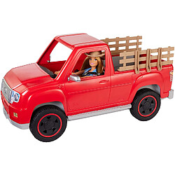 Barbie Fermière et son véhicule 4x4 rouge avec poupée avec chapeau et robe à fleurs, figurine de chien et accessoires, jouet pour enfant, GFF52