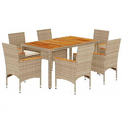 vidaXL Ensemble à manger de jardin et coussins 7pcs beige rotin acacia