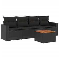 vidaXL Salon de jardin 5 pcs avec coussins noir résine tressée