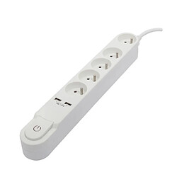 CHACON Bloc multiprise 5 prises 16 A avec interrupteur, 2 ports USB et câble 3 m HO5VV-F 3x1,5 mm² noir