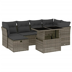 vidaXL Salon de jardin avec coussins 7 pcs gris résine tressée