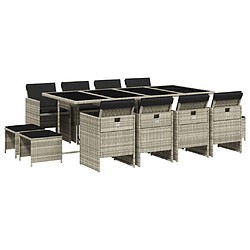 Maison Chic Ensemble à manger d'extérieur 13 pcs avec coussins,Salon de jardin,Mobilier de jardin gris clair rotin -GKD590924