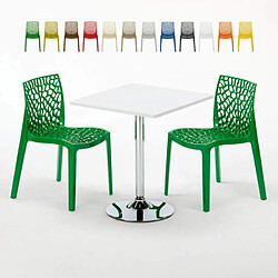 Grand Soleil Table Carrèe Blanc + 2 Chaises Colorées