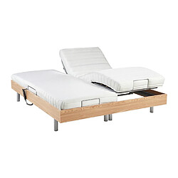 Acheter Vente-Unique Lit électrique de relaxation tout plots + matelas latex - 2 x 90 x 200 cm - Chêne - CASSIOPEE III de DREAMEA